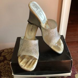 Pierre Dumas Silver Wedge Sandals